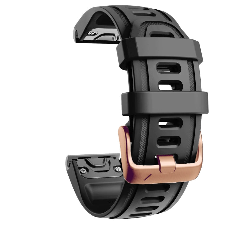 For Garmin Fenix 7S / 6S Pro / 5S Plus 20mm Rose Gold Buckle Silicone Watch Band(Black) - Watch Bands by PMC TechLife | Online Shopping South Africa | PMC TechLife