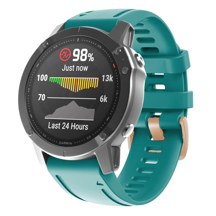 For Garmin Fenix 7S / 6S Pro / 5S Plus 20mm Rose Gold Buckle Silicone Watch Band(Blue Green) - Watch Bands by PMC TechLife | Online Shopping South Africa | PMC TechLife