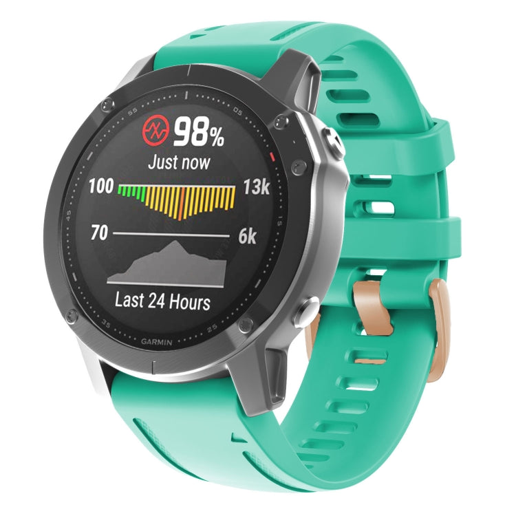 For Garmin Fenix 7S / 6S Pro / 5S Plus 20mm Rose Gold Buckle Silicone Watch Band(Teal Green) - Watch Bands by PMC TechLife | Online Shopping South Africa | PMC TechLife
