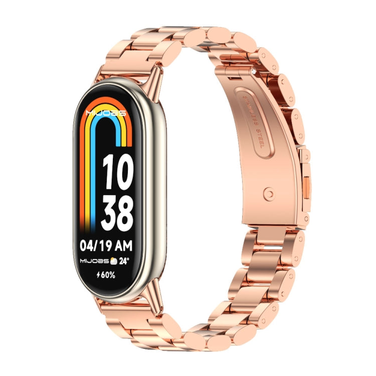 For Xiaomi Mi Band 8 / 9 / 9 NFC Mijobs Three Bead Stainless Steel Watch Band(Rose Gold) - Watch Bands by MIJOBS | Online Shopping South Africa | PMC TechLife | Buy Now Pay Later Mobicred