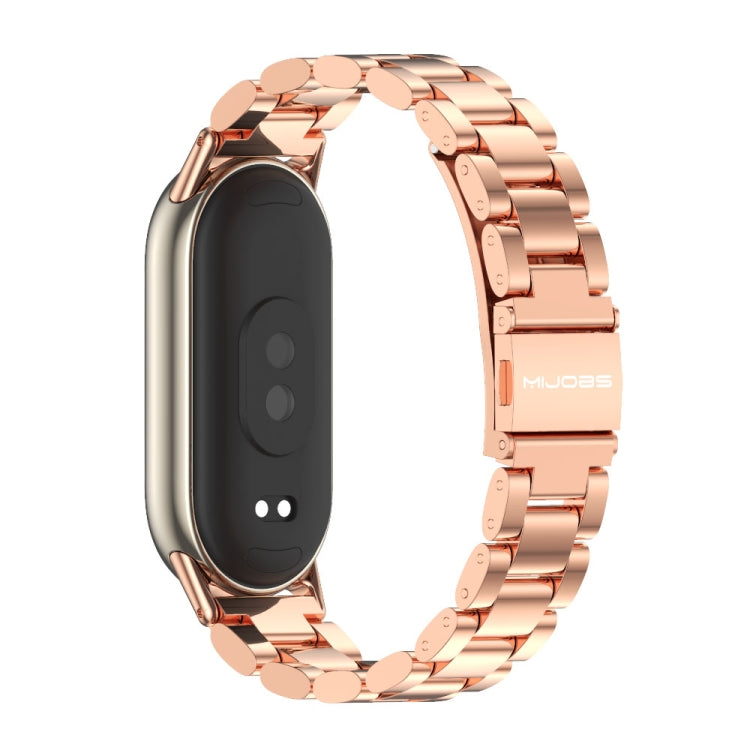 For Xiaomi Mi Band 8 / 9 / 9 NFC Mijobs Three Bead Stainless Steel Watch Band(Rose Gold) - Watch Bands by MIJOBS | Online Shopping South Africa | PMC TechLife | Buy Now Pay Later Mobicred