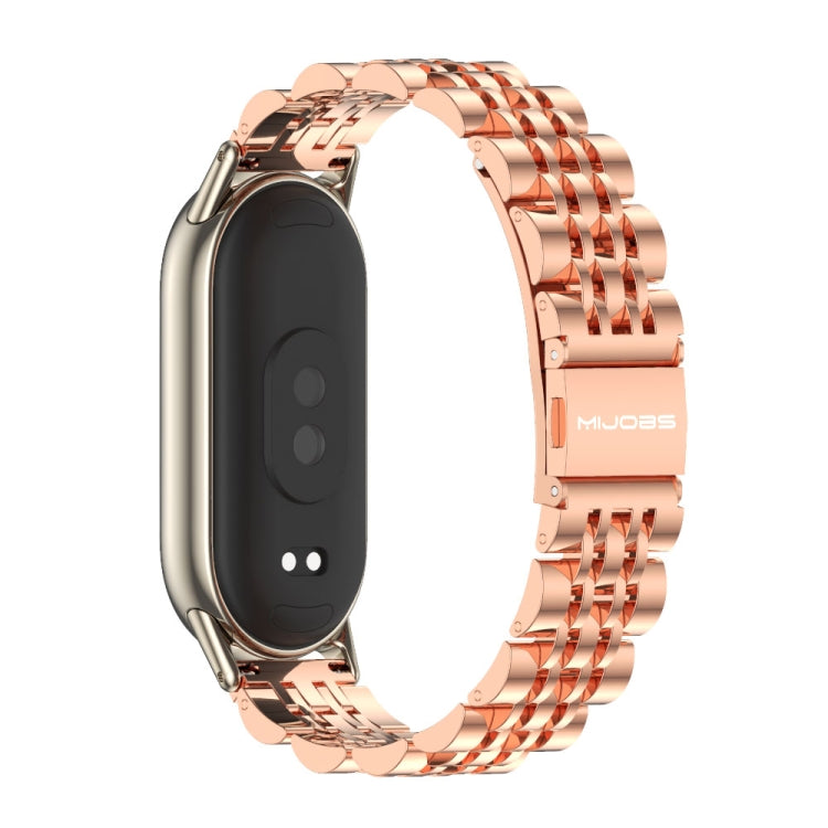 For Xiaomi Mi Band 8 / 9 / 9 NFC Mijobs Seven Bead Stainless Steel Watch Band(Rose Gold+Light Gold) - Watch Bands by MIJOBS | Online Shopping South Africa | PMC TechLife | Buy Now Pay Later Mobicred