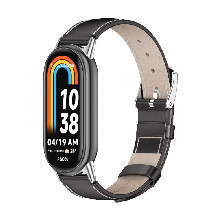 For Xiaomi Mi Band 8 / 9 / 9 NFC Mijobs Genuine Leather Watch Band(Black Silver) - Watch Bands by MIJOBS | Online Shopping South Africa | PMC TechLife | Buy Now Pay Later Mobicred