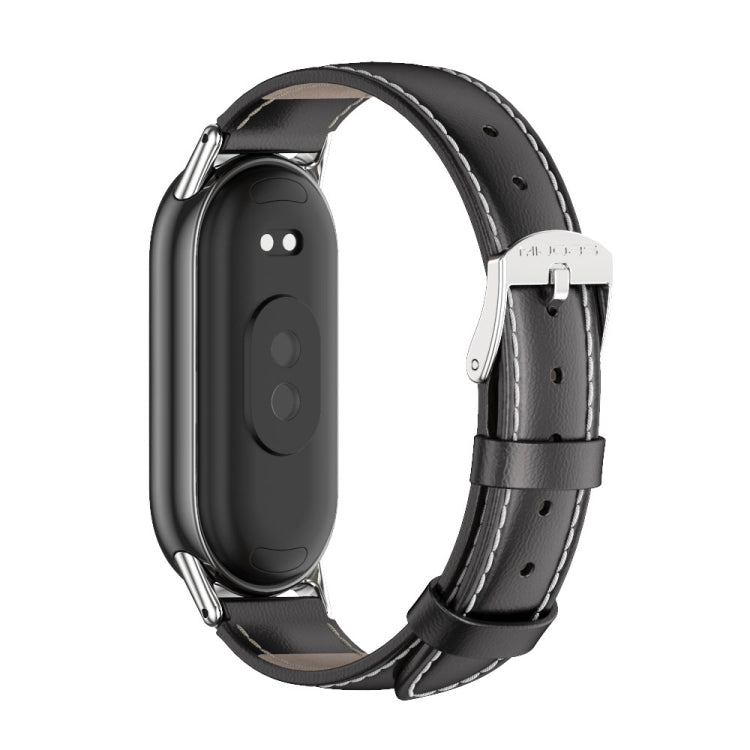 For Xiaomi Mi Band 8 / 9 / 9 NFC Mijobs Genuine Leather Watch Band(Black Silver) - Watch Bands by MIJOBS | Online Shopping South Africa | PMC TechLife | Buy Now Pay Later Mobicred