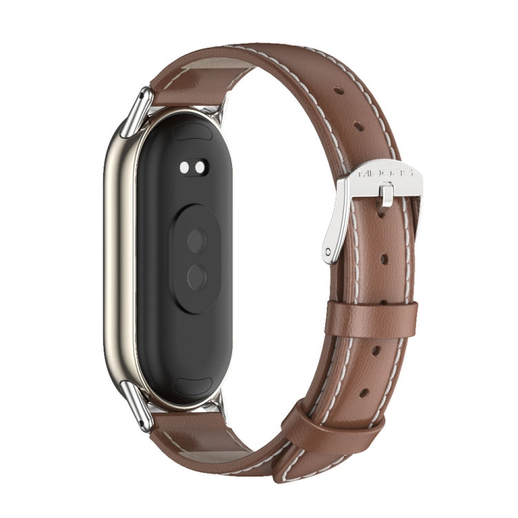 For Xiaomi Mi Band 8 / 9 / 9 NFC Mijobs Genuine Leather Watch Band(Brown Silver) - Watch Bands by MIJOBS | Online Shopping South Africa | PMC TechLife | Buy Now Pay Later Mobicred