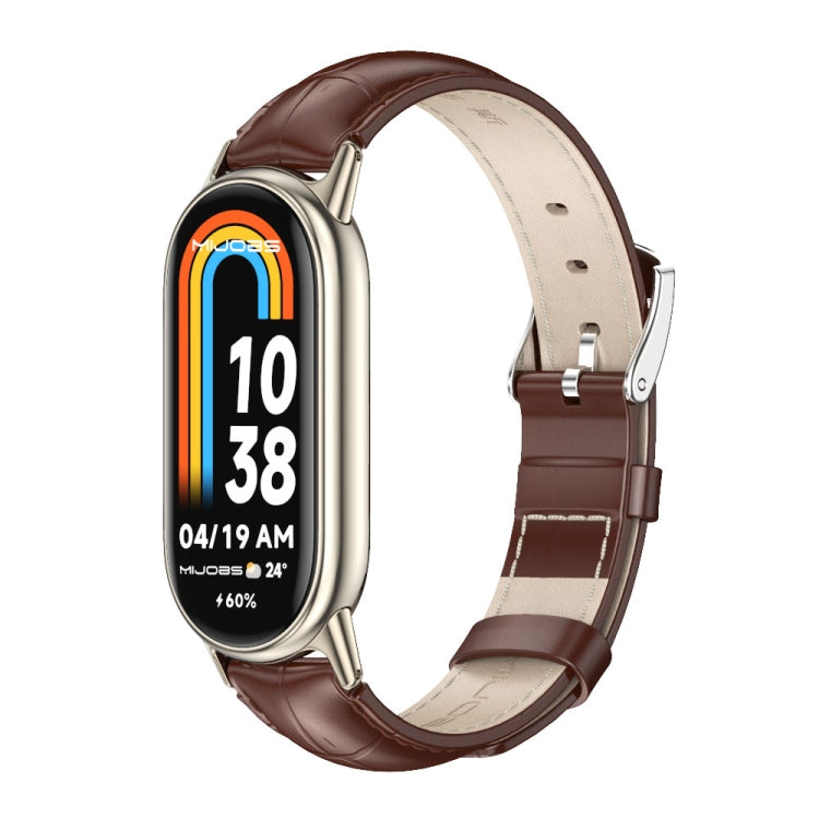 For Xiaomi Mi Band 8 / 9 / 9 NFC Mijobs Genuine Leather Watch Band(Bamboo Coffee Light Gold) - Watch Bands by MIJOBS | Online Shopping South Africa | PMC TechLife | Buy Now Pay Later Mobicred