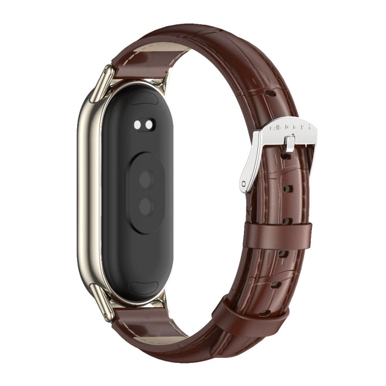 For Xiaomi Mi Band 8 / 9 / 9 NFC Mijobs Genuine Leather Watch Band(Bamboo Coffee Light Gold) - Watch Bands by MIJOBS | Online Shopping South Africa | PMC TechLife | Buy Now Pay Later Mobicred