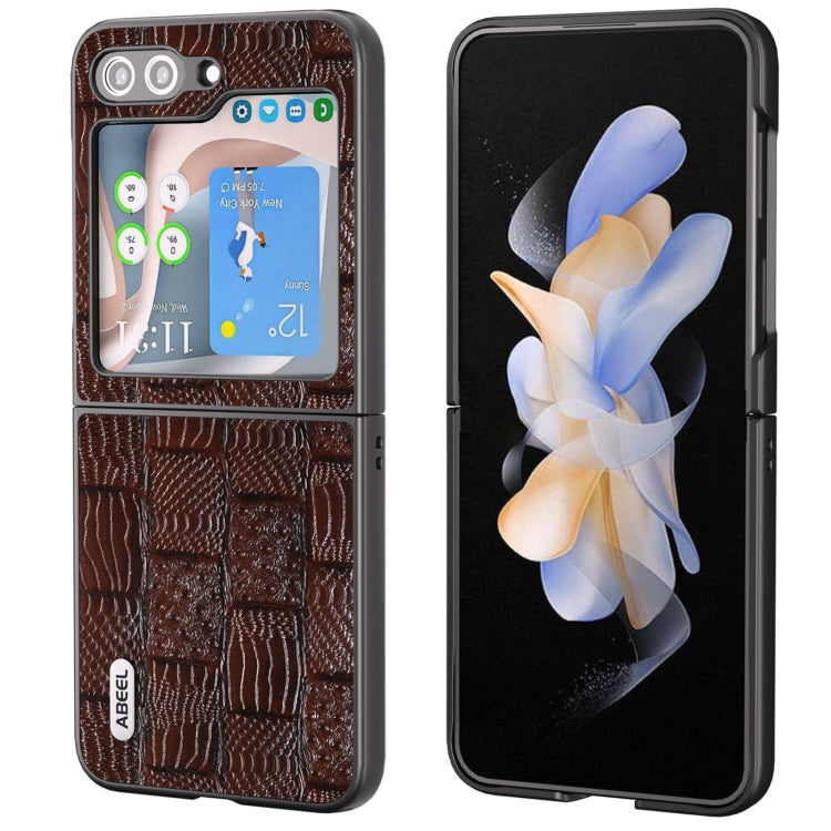 For Samsung Galaxy Z Flip5 ABEEL Genuine Leather Mahjong Texture Series Phone Case(Brown) - free shipping - PMC TechLife - Order now!