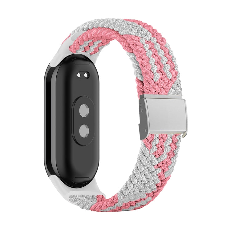 For Xiaomi Mi Band 8 Adjustable Nylon Braided Steel Buckle Watch Band(Pink White) -  by PMC TechLife | Online Shopping South Africa | PMC TechLife