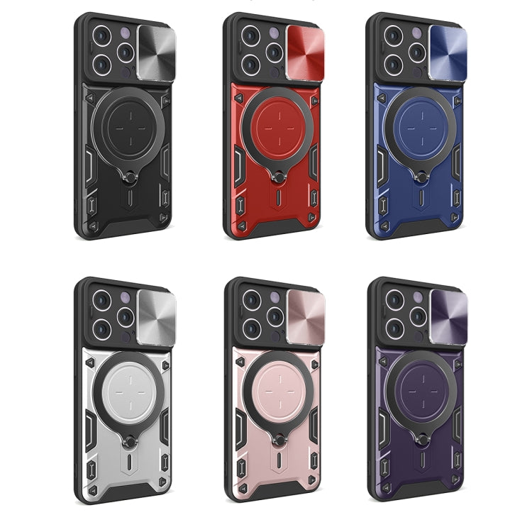 For iPhone 14 Pro CD Texture Sliding Camshield Magnetic Holder Phone Case(Purple) - free shipping - PMC TechLife - Order now!