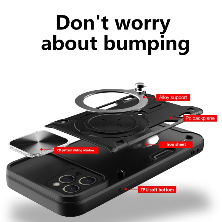 For iPhone 12 Pro CD Texture Sliding Camshield Magnetic Holder Phone Case(Silver) - free shipping - PMC TechLife - Order now!