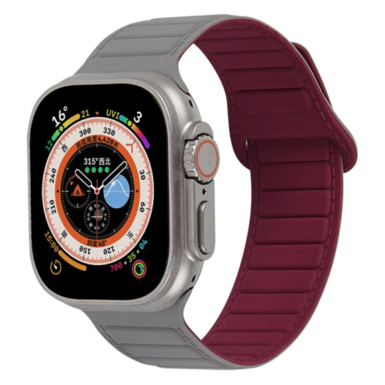 For Apple Watch SE 2022 44mm Loop Magnetic Silicone Watch Band(Grey Wine Red) - Watch Bands by PMC TechLife | Online Shopping South Africa | PMC TechLife
