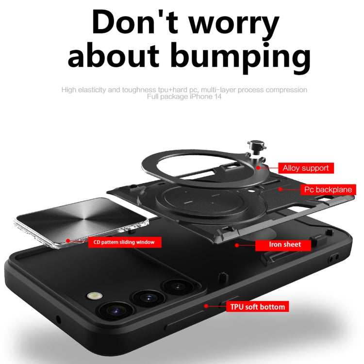 For Samsung Galaxy S23 5G CD Texture Sliding Camshield Magnetic Holder Phone Case(Black) - free shipping - PMC TechLife - Order now!