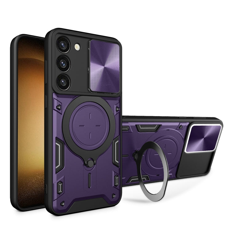 For Samsung Galaxy S23+ 5G CD Texture Sliding Camshield Magnetic Holder Phone Case(Purple) - free shipping - PMC TechLife - Order now!