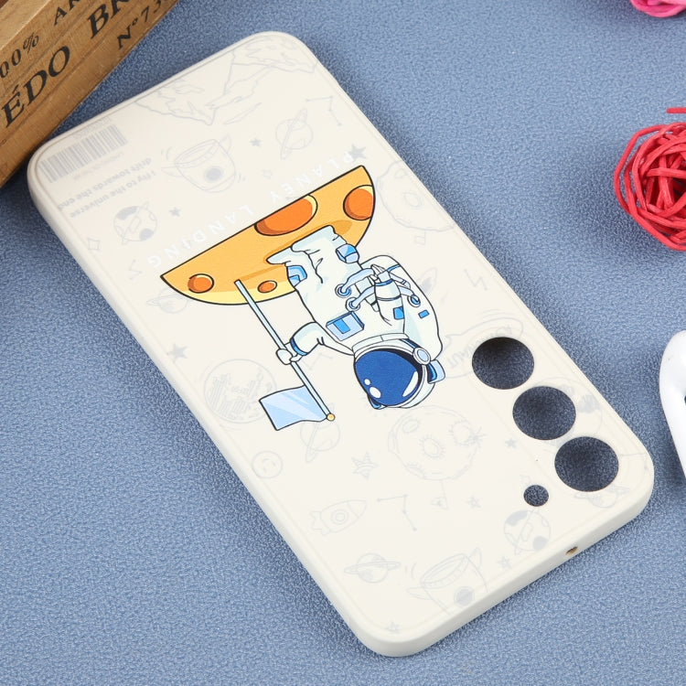 For Samsung Galaxy A22 5G Astronaut Pattern Silicone Straight Edge Phone Case(Planet Landing-White) - free shipping - PMC TechLife - Order now!