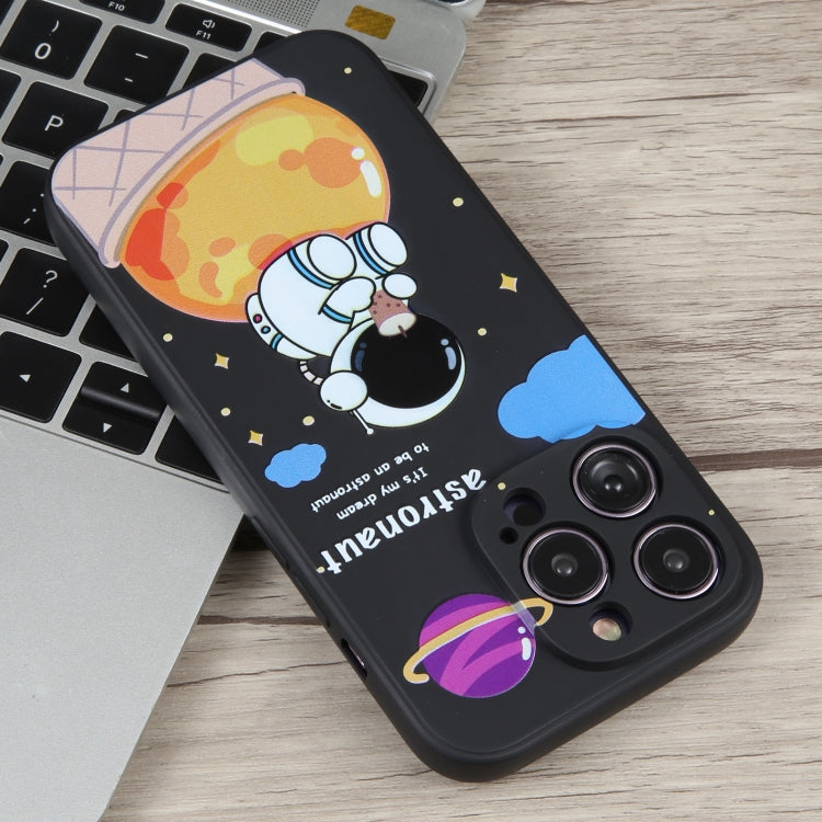 For iPhone 14 Pro Milk Tea Astronaut Pattern Liquid Silicone Phone Case(Ivory Black) - free shipping - PMC TechLife - Order now!
