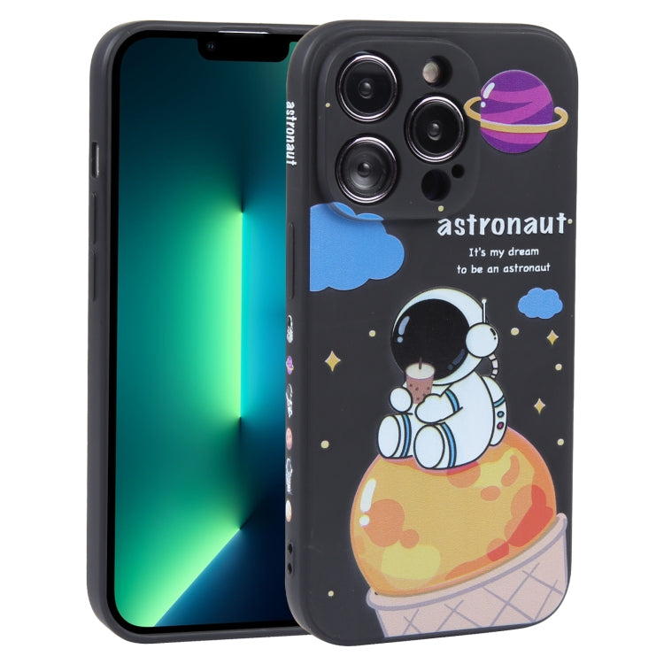 For iPhone 13 Pro Milk Tea Astronaut Pattern Liquid Silicone Phone Case(Ivory Black) - free shipping - PMC TechLife - Order now!