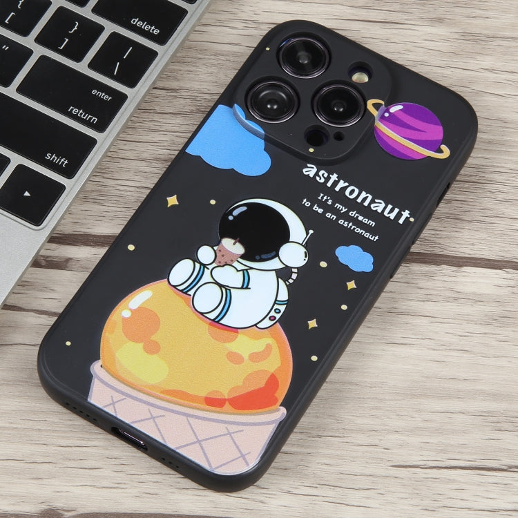 For iPhone 13 Pro Milk Tea Astronaut Pattern Liquid Silicone Phone Case(Ivory Black) - free shipping - PMC TechLife - Order now!