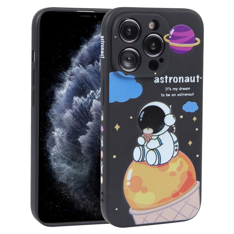 For iPhone 11 Pro Milk Tea Astronaut Pattern Liquid Silicone Phone Case(Ivory Black) - free shipping - PMC TechLife - Order now!