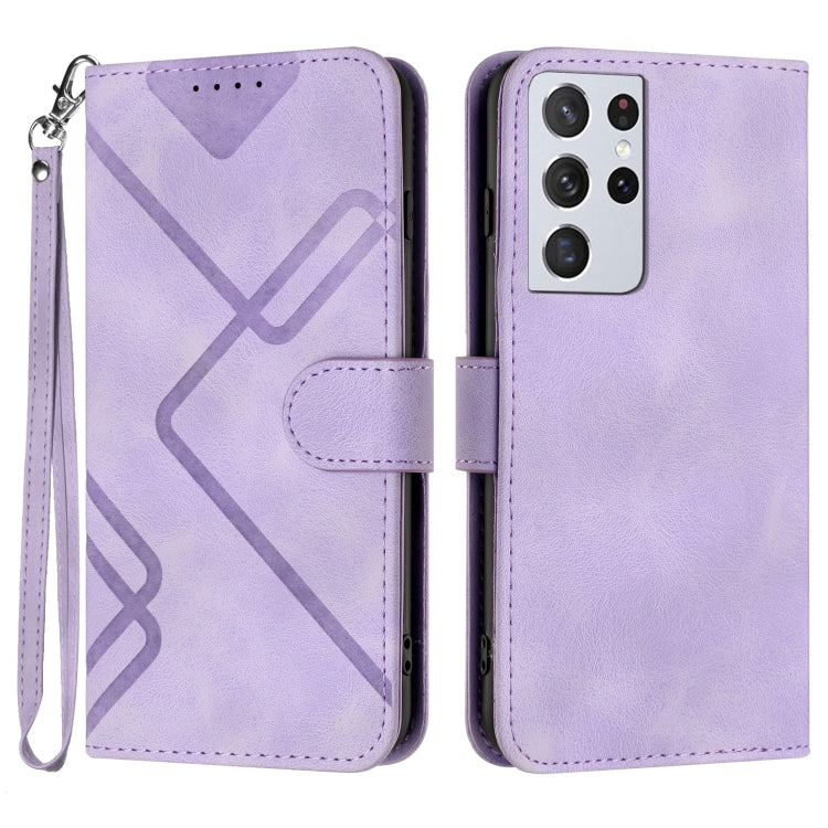 For Samsung Galaxy S21 Ultra 5G Line Pattern Skin Feel Leather Phone Case(Light Purple) - free shipping - PMC TechLife - Order now!