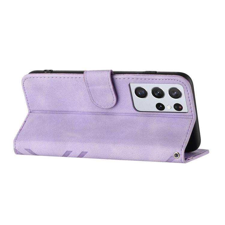 For Samsung Galaxy S21 Ultra 5G Line Pattern Skin Feel Leather Phone Case(Light Purple) - free shipping - PMC TechLife - Order now!