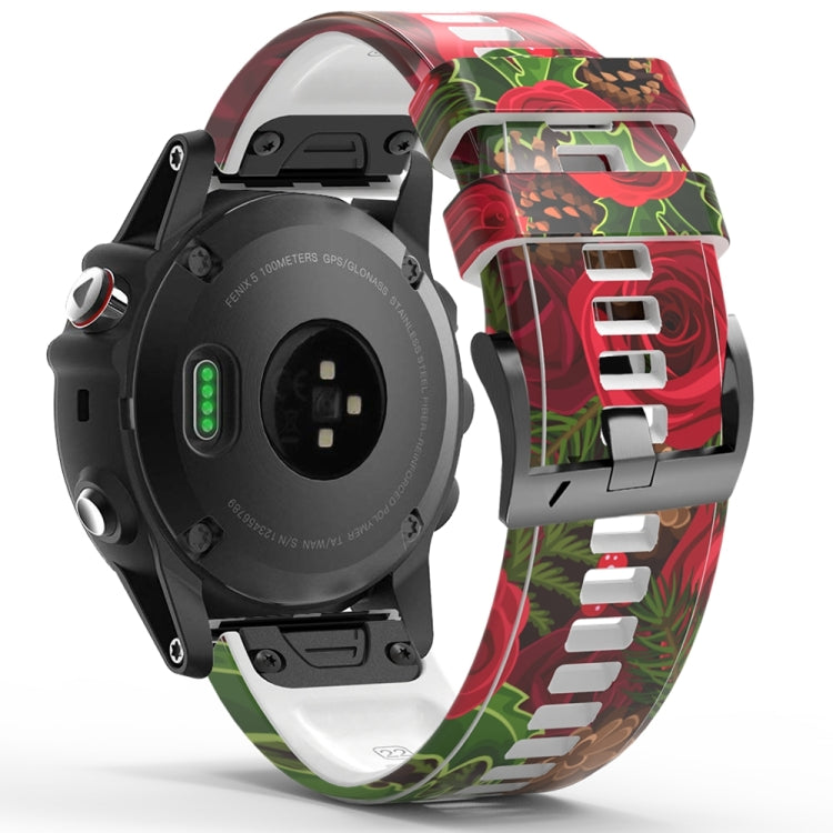For Garmin  Tactix 7 Pro / Fenix 7X / 6X Pro Printing Quick Release Silicone Watch Band(Rose Flower) - Watch Bands by PMC TechLife | Online Shopping South Africa | PMC TechLife