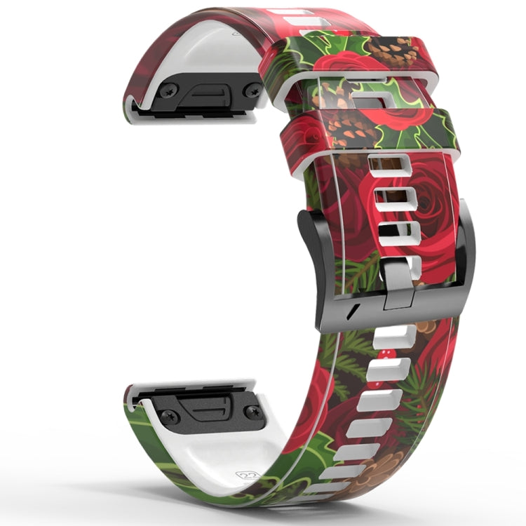 For Garmin  Tactix 7 Pro / Fenix 7X / 6X Pro Printing Quick Release Silicone Watch Band(Rose Flower) - Watch Bands by PMC TechLife | Online Shopping South Africa | PMC TechLife