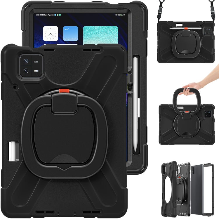 For Xiaomi Pad 6 / 6 Pro Silicone Hybrid PC Tablet Case with Holder & Shoulder Strap(Black) -  by PMC TechLife | Online Shopping South Africa | PMC TechLife