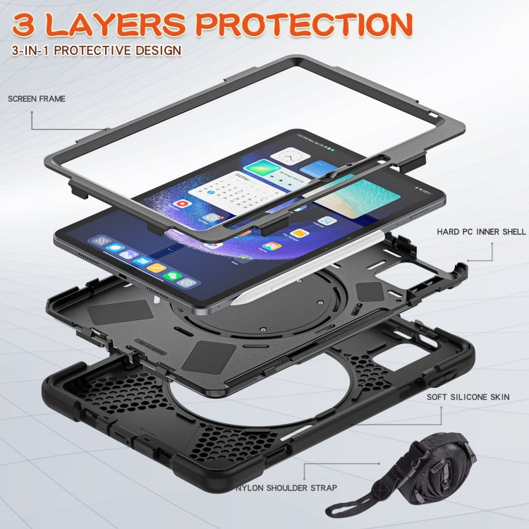 For Xiaomi Pad 6 / 6 Pro Silicone Hybrid PC Tablet Case with Holder & Shoulder Strap(Black) -  by PMC TechLife | Online Shopping South Africa | PMC TechLife
