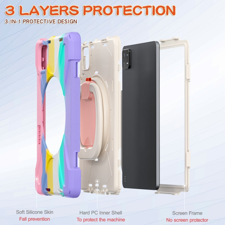 For Xiaomi Pad 6 / 6 Pro Silicone Hybrid PC Tablet Case with Holder & Shoulder Strap(Colorful Pink) -  by PMC TechLife | Online Shopping South Africa | PMC TechLife