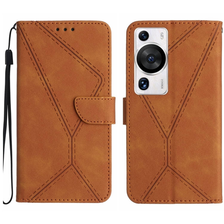 For Huawei P60 Pro Stitching Embossed Leather Phone Case(Brown) - free shipping - PMC TechLife - Order now!