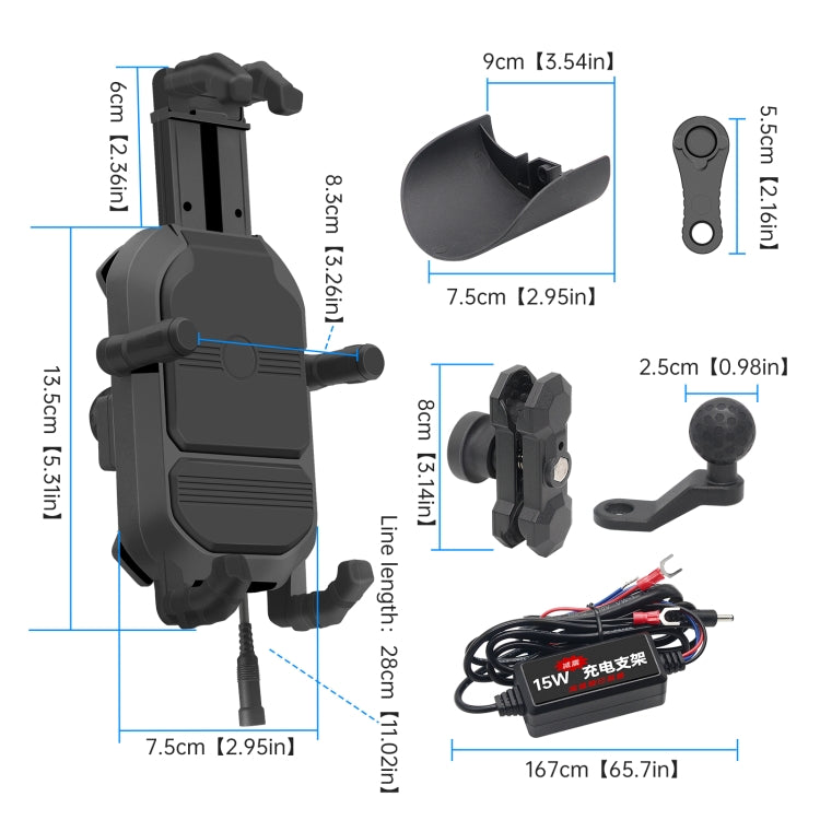 WUPP CS-1848B1 15W Motorcycle Wireless Fast Charging Phone Navigation Holder, Style:Rearview Mirror Type - free shipping - PMC TechLife - Order now!