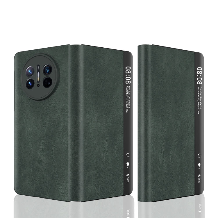 For Huawei Mate X3 Retro Magnetic Side Window View Leather Smart Phone Case(Green) - free shipping - PMC TechLife - Order now!
