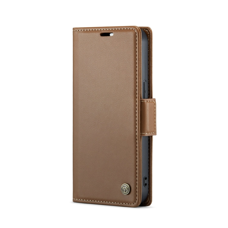 For iPhone 14 Plus CaseMe 023 Butterfly Buckle Litchi Texture RFID Anti-theft Leather Phone Case(Brown) - iPhone 14 Plus Cases by CaseMe | Online Shopping South Africa | PMC TechLife | Buy Now Pay Later Mobicred
