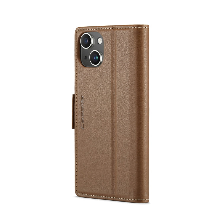 For iPhone 14 Plus CaseMe 023 Butterfly Buckle Litchi Texture RFID Anti-theft Leather Phone Case(Brown) - iPhone 14 Plus Cases by CaseMe | Online Shopping South Africa | PMC TechLife | Buy Now Pay Later Mobicred