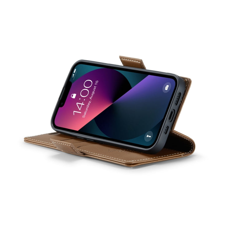 For iPhone 14 Plus CaseMe 023 Butterfly Buckle Litchi Texture RFID Anti-theft Leather Phone Case(Brown) - iPhone 14 Plus Cases by CaseMe | Online Shopping South Africa | PMC TechLife | Buy Now Pay Later Mobicred