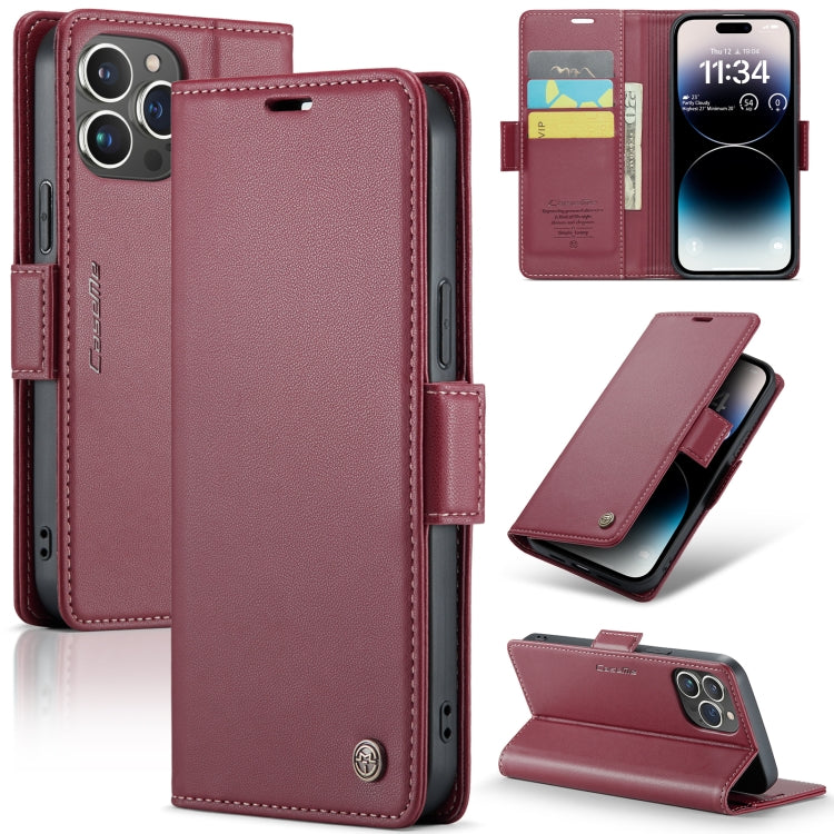 For iPhone 14 Pro CaseMe 023 Butterfly Buckle Litchi Texture RFID Anti-theft Leather Phone Case(Wine Red) - iPhone 14 Pro Cases by CaseMe | Online Shopping South Africa | PMC TechLife | Buy Now Pay Later Mobicred