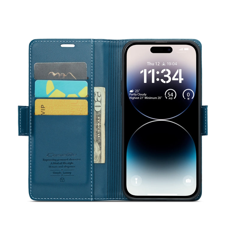 For iPhone 14 Pro CaseMe 023 Butterfly Buckle Litchi Texture RFID Anti-theft Leather Phone Case(Blue) - iPhone 14 Pro Cases by CaseMe | Online Shopping South Africa | PMC TechLife | Buy Now Pay Later Mobicred