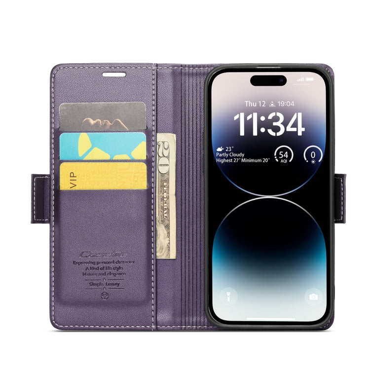 For iPhone 14 Pro CaseMe 023 Butterfly Buckle Litchi Texture RFID Anti-theft Leather Phone Case(Pearly Purple) - iPhone 14 Pro Cases by CaseMe | Online Shopping South Africa | PMC TechLife | Buy Now Pay Later Mobicred