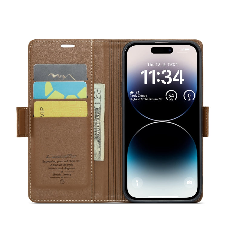 For iPhone 14 Pro Max CaseMe 023 Butterfly Buckle Litchi Texture RFID Anti-theft Leather Phone Case(Brown) - iPhone 14 Pro Max Cases by CaseMe | Online Shopping South Africa | PMC TechLife | Buy Now Pay Later Mobicred