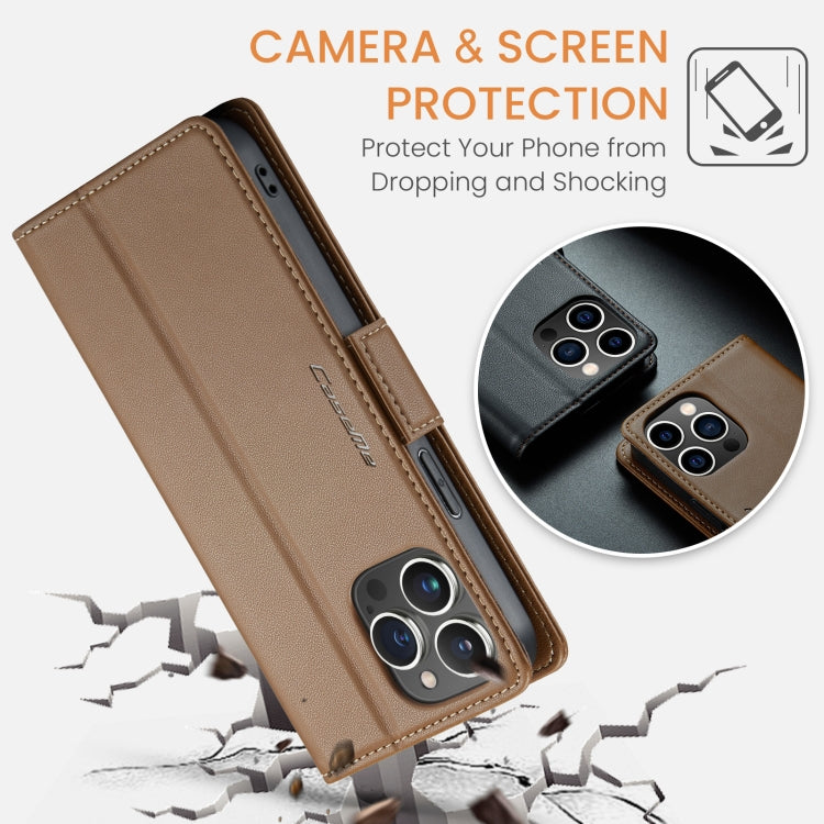 For iPhone 14 Pro Max CaseMe 023 Butterfly Buckle Litchi Texture RFID Anti-theft Leather Phone Case(Brown) - iPhone 14 Pro Max Cases by CaseMe | Online Shopping South Africa | PMC TechLife | Buy Now Pay Later Mobicred