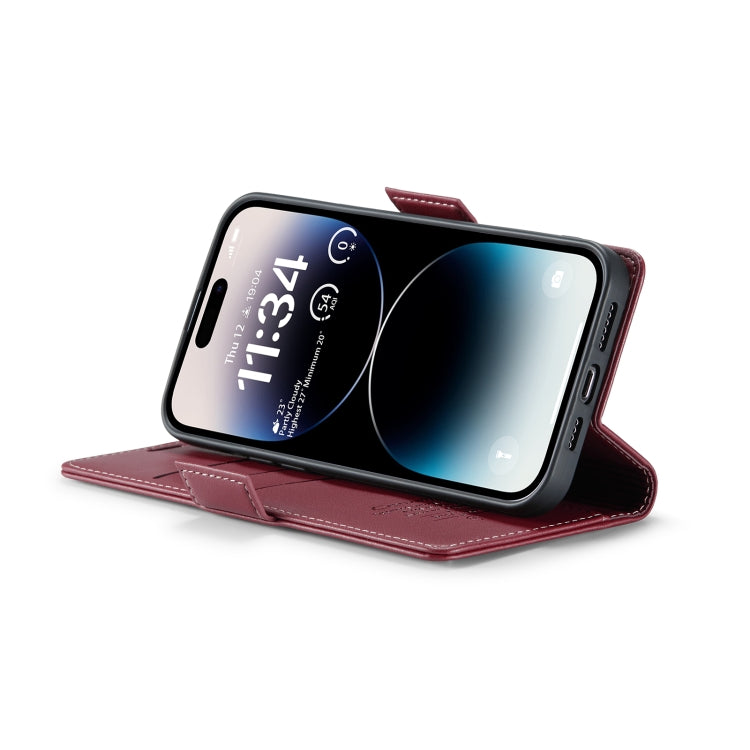 For iPhone 14 Pro Max CaseMe 023 Butterfly Buckle Litchi Texture RFID Anti-theft Leather Phone Case(Wine Red) - iPhone 14 Pro Max Cases by CaseMe | Online Shopping South Africa | PMC TechLife