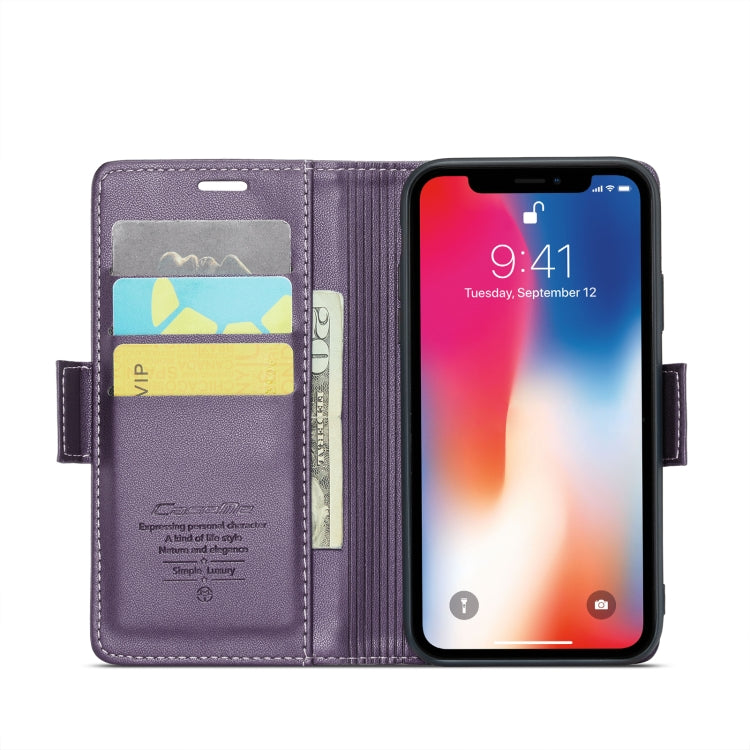 For iPhone XS CaseMe 023 Butterfly Buckle Litchi Texture RFID Anti-theft Leather Phone Case(Pearly Purple) - More iPhone Cases by CaseMe | Online Shopping South Africa | PMC TechLife | Buy Now Pay Later Mobicred