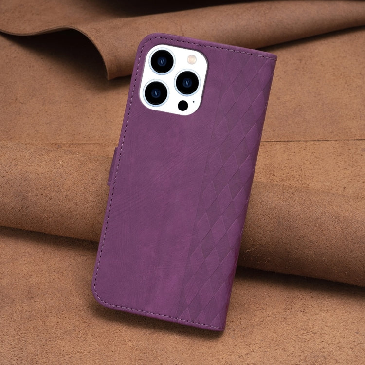 For iPhone 13 Pro Plaid Embossed Leather Phone Case(Purple) - free shipping - PMC TechLife - Order now!
