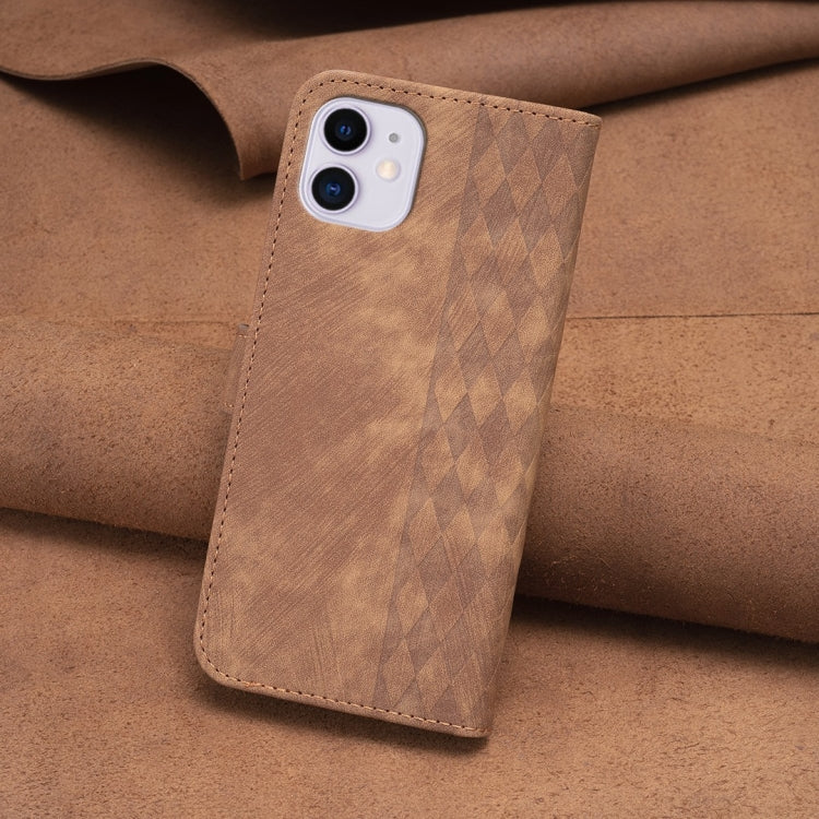 For iPhone 11 Plaid Embossed Leather Phone Case(Brown) - free shipping - PMC TechLife - Order now!