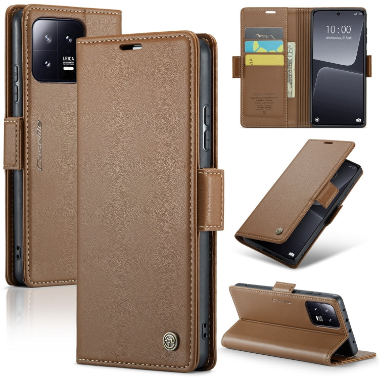 For Xiaomi 13 CaseMe 023 Butterfly Buckle Litchi Texture RFID Anti-theft Leather Phone Case(Brown) - free shipping - PMC TechLife - Order now!