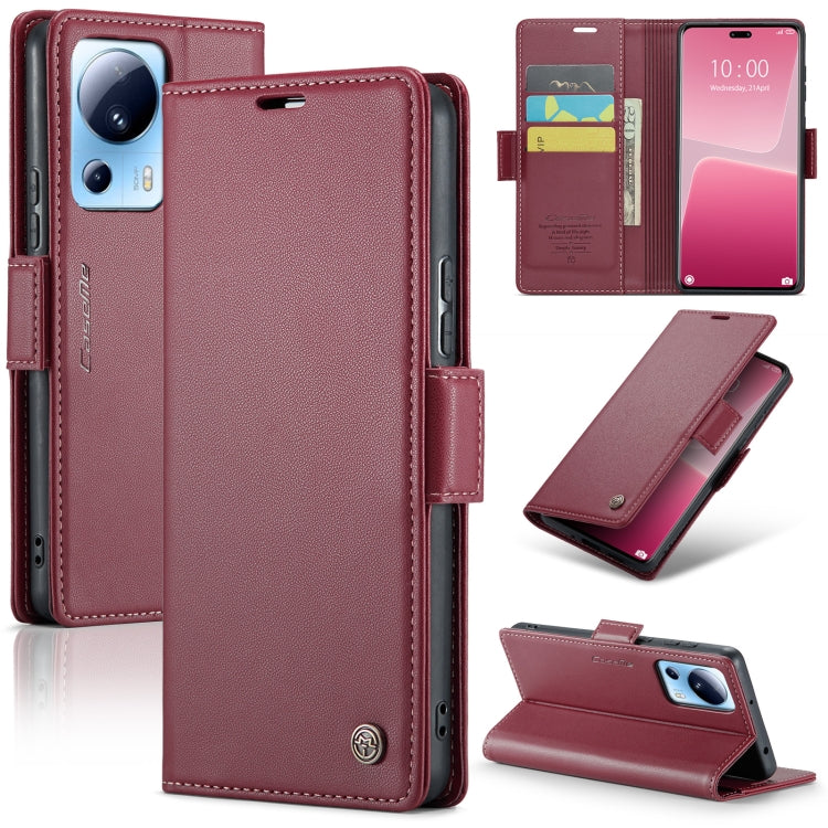 For Xiaomi 13 Lite CaseMe 023 Butterfly Buckle Litchi Texture RFID Anti-theft Leather Phone Case(Wine Red) - free shipping - PMC TechLife - Order now!