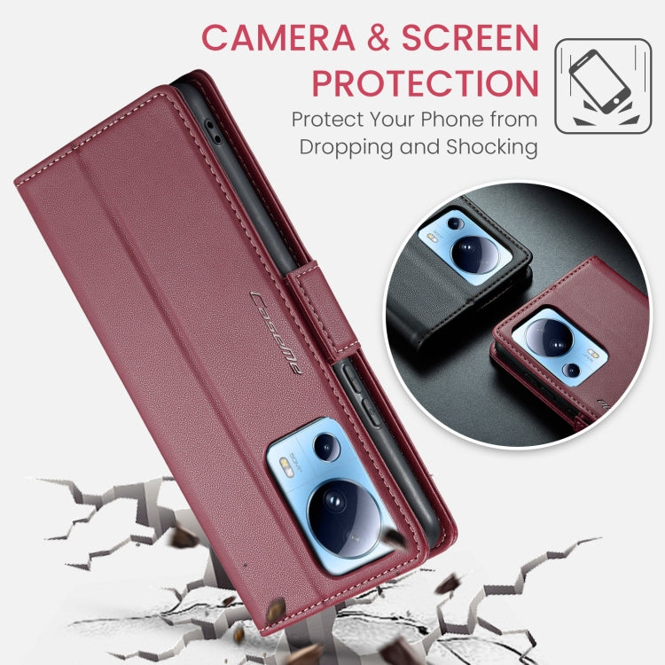 For Xiaomi 13 Lite CaseMe 023 Butterfly Buckle Litchi Texture RFID Anti-theft Leather Phone Case(Wine Red) - free shipping - PMC TechLife - Order now!