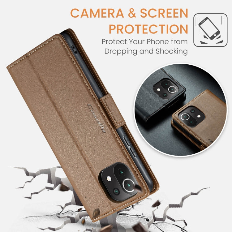 For Xiaomi Mi 11 Lite CaseMe 023 Butterfly Buckle Litchi Texture RFID Anti-theft Leather Phone Case(Brown) - free shipping - PMC TechLife - Order now!
