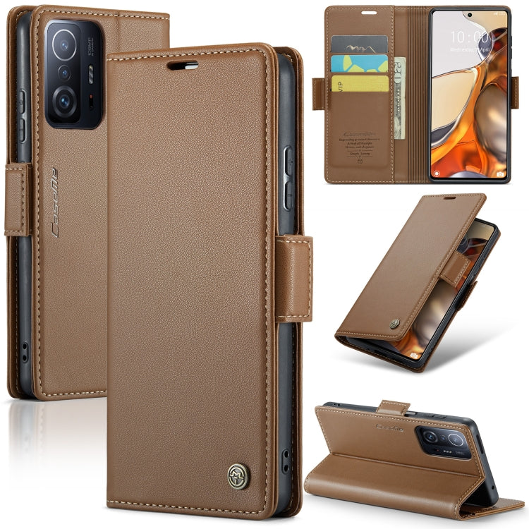 For Xiaomi 11T / 11T Pro CaseMe 023 Butterfly Buckle Litchi Texture RFID Anti-theft Leather Phone Case(Brown) - free shipping - PMC TechLife - Order now!